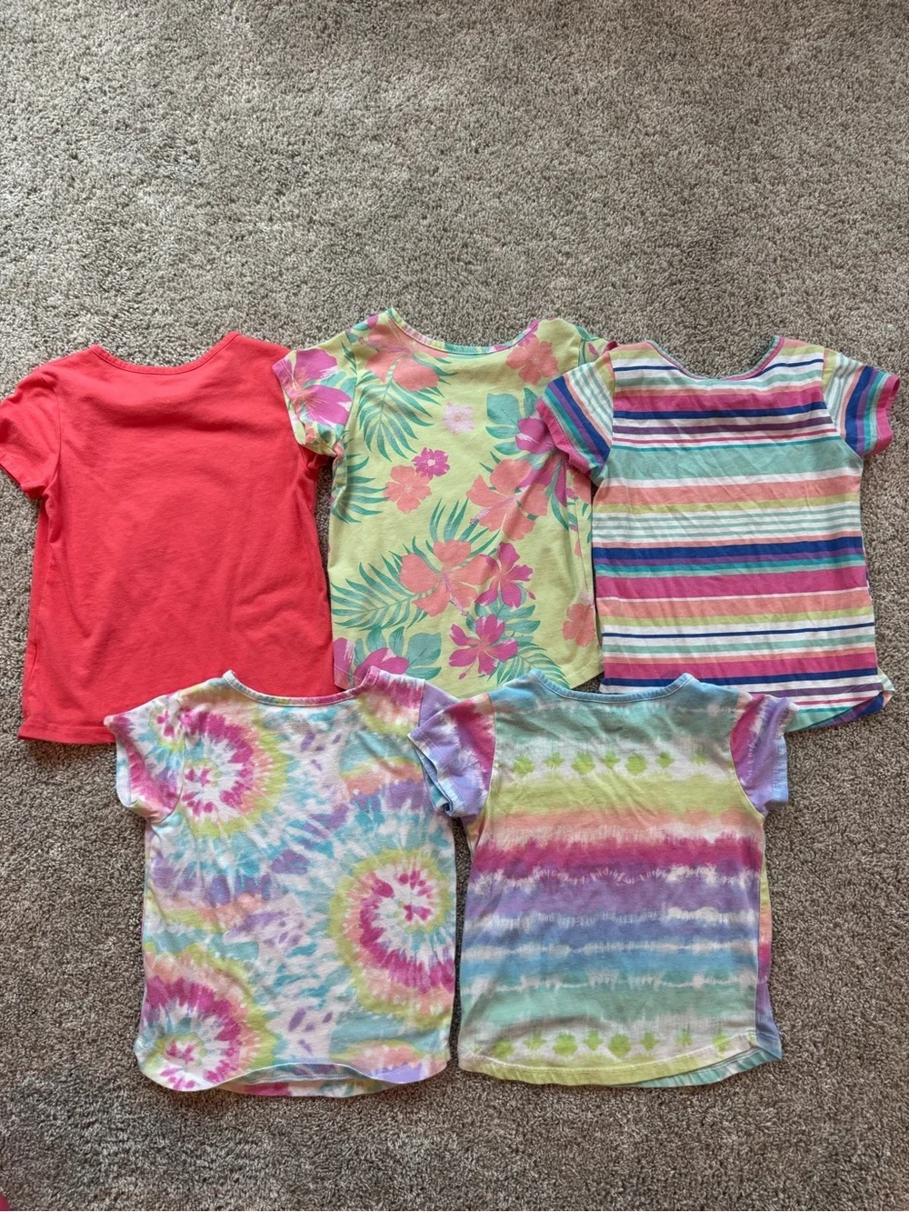 Girls Size 6 Summer Outfit Lot 8 Pieces Graphic Tees & Shorts Tie Dye Stripes